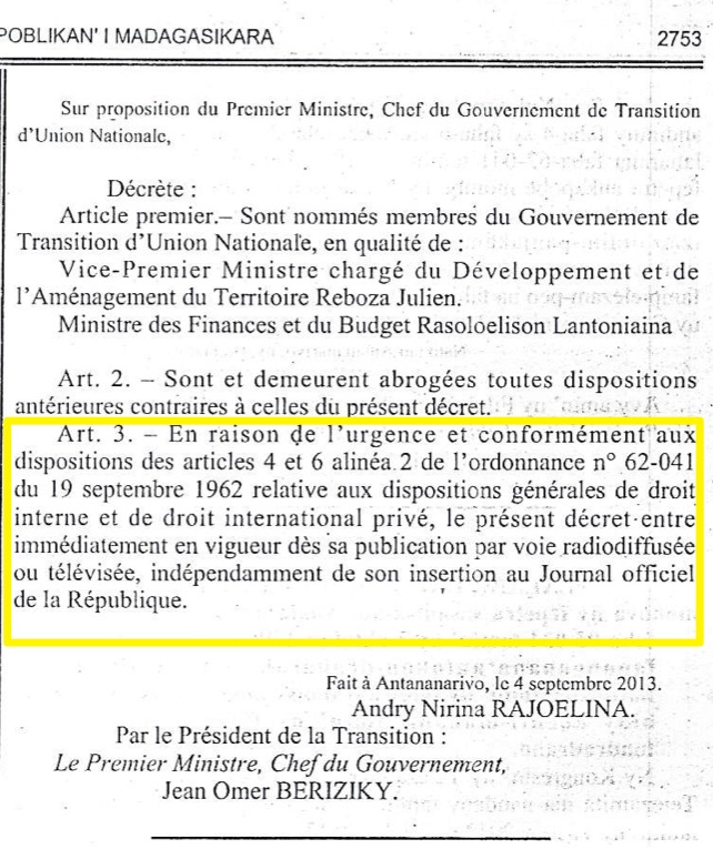 Extrait du Journal Officiel