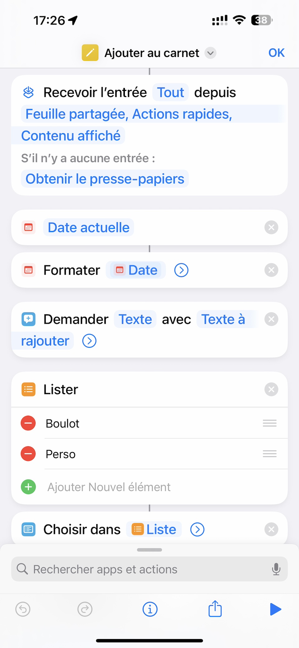 Copie écran Contenu du raccourci - Partie 1