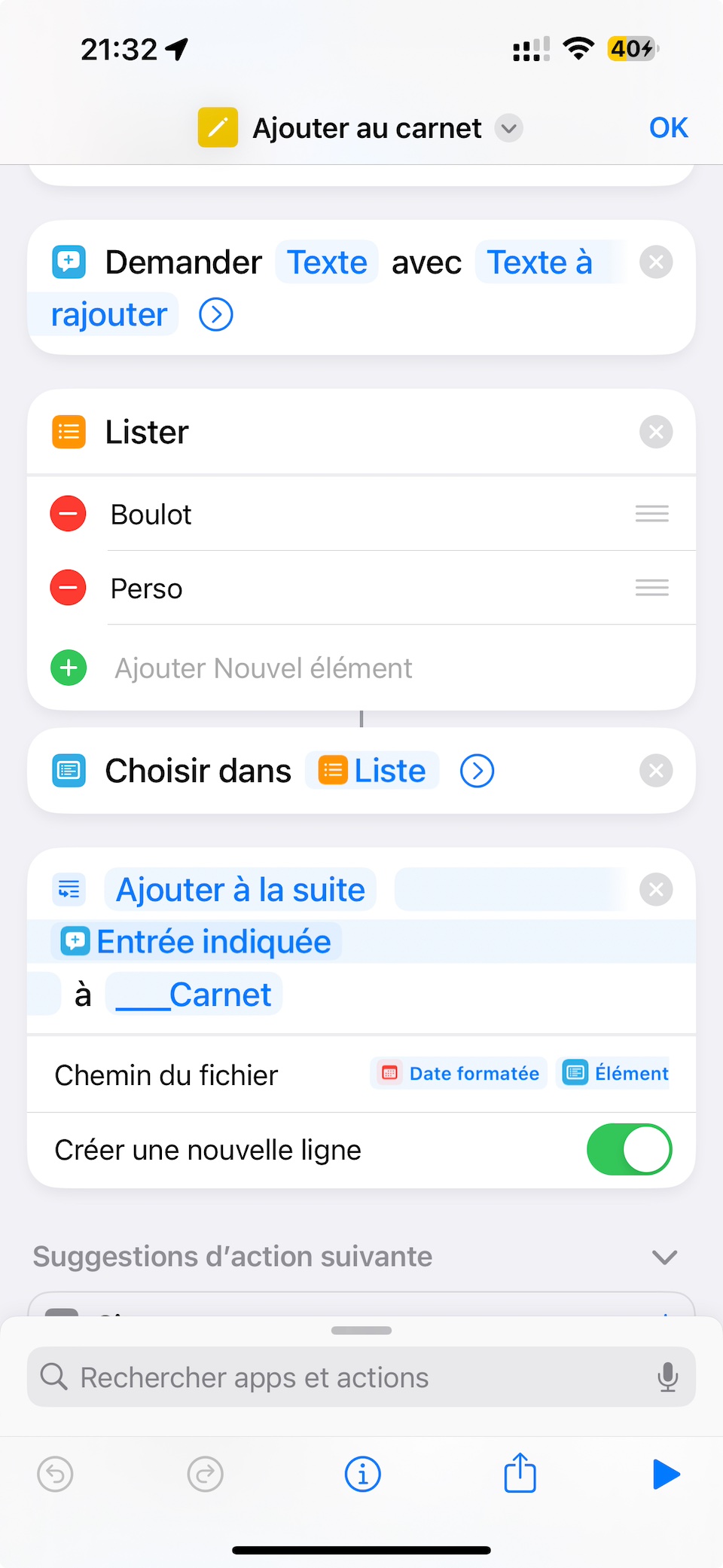 Copie écran Contenu du raccourci - Partie 2